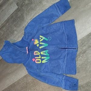 Old Navy Toddler Hoodie – Size 12-18 Months – Blue Zip-Up with Rainbow Logo & He